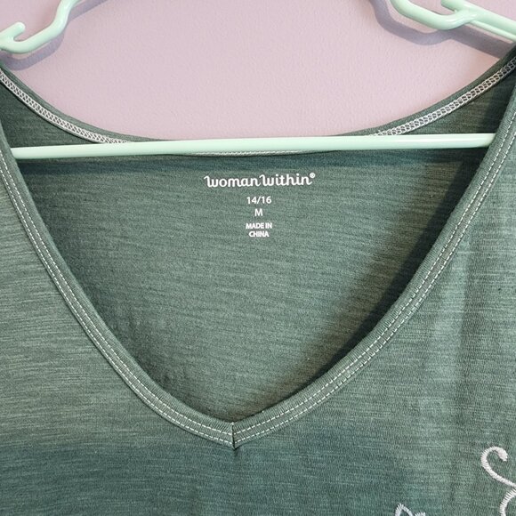 Woman Within Fading Green and White V-Neck Top Size 14/16 M - Picture 6 of 11